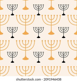 seamless pattern silhouette menorah on beige background