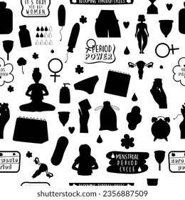 Seamless pattern silhouette menstruation period woman 