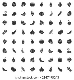 Patrón sin foco de silueta de íconos minimalistas de frutas y verduras sobre blanco. Ilustración plana del vector