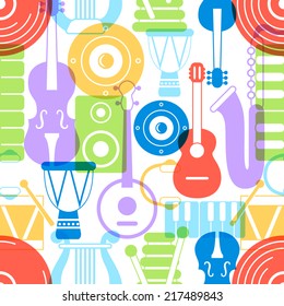 Seamless pattern of silhouette musical instruments. Vector illustration
