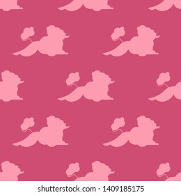 Seamless pattern with silhouette pink poodles. Vector background. Perfect for kids apparel,fabric, textile, nursery decoration,wrapping paper, cards, invitations, party, banners, baby shower. 10EPS
