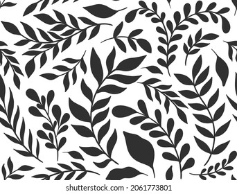 Seamless pattern silhouette plant branch.Ornament design abstract botanical element background.Vector illustration.