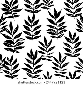 Seamless pattern silhouette plant branch.Ornament design abstract botanical element background.Vector illustration.