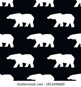 
Seamless pattern silhouette of a polar bear on a black background, vector illustration