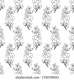 seamless pattern, silhouette of a rose in monochrome color, a vegetative ornament for wallpaper and fabric
