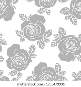 seamless pattern, silhouette of a rose in monochrome color, a vegetative ornament for wall-paper and fabric, for registration of cards, banners