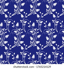 seamless pattern, silhouette of a rose in monochrome color, a vegetative ornament for wall-paper and fabric, for registration of cards, banners