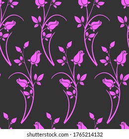 seamless pattern, silhouette of a rose in monochrome color, a vegetative ornament for wall-paper and fabric, for registration of cards, banners