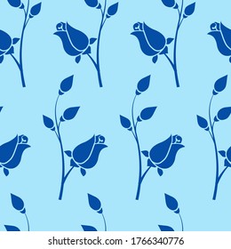seamless pattern, silhouette of a rose in monochrome color, a vegetative ornament for wall-paper and fabric, for registration of cards, banners