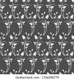 seamless pattern, silhouette of a rose in monochrome color, a vegetative ornament for wall-paper and fabric, for registration of cards, banners