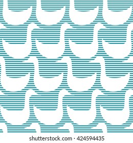 Seamless pattern with silhouette of sea bird in stripped background.