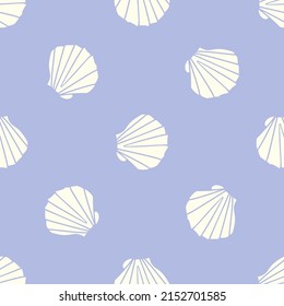 Seamless pattern with a silhouette of sea shells in a doodle style on a purple background. For textiles, wraps, backgrounds, covers and other designs.