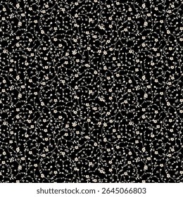 Seamless pattern with silhouette of small flowers and leaves. Vector illustration. White flowers 