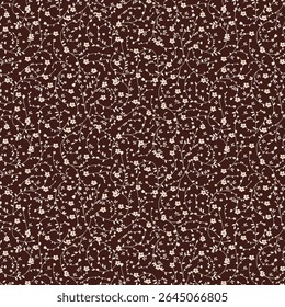 Seamless pattern with silhouette of small flowers and leaves. Vector illustration. White flowers 
