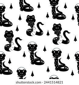 Seamless pattern silhouette snake winter autumn character