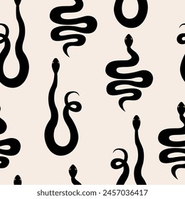 Seamless pattern with silhouette of snakes. Vector flat background in boho style