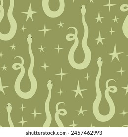 Seamless pattern with silhouette of snakes. Vector flat background in boho style