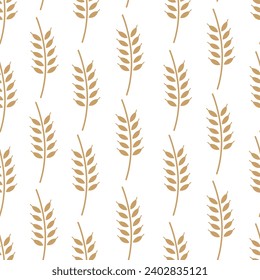 Seamless pattern with silhouette spikelets, grains, barley, wheat ear. Simple design on white background. Good for branding, decoration of food package, cover design, decorative print