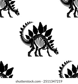 Padrão sem costura com esqueleto de stegosaurus silhueta no fundo branco