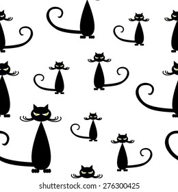 Seamless pattern of silhouette stylish black cats. 