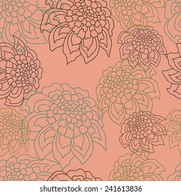 Seamless pattern with  silhouette of stylized flowers on delicate coral color background.