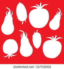 Seamless pattern silhouette of tomatoes. Flat design for menu, poster, print, packaging, fabric, web and label.