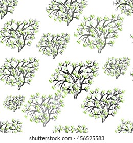 seamless pattern silhouette tree with flowers on a white background vector illustration