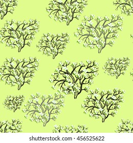 seamless pattern silhouette tree with flowers on light background vector illustration