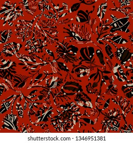 Seamless pattern, silhouette tribal wild grunge flowers. Trend fashion textile surface print for interior decor, womenswear, cover, gifts.