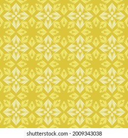 Patrón sin foco con un patrón de la silueta de tulipanes y hojas. Diseño en oro y amarillo para impresión, embalaje, tela. Estilo de Damasco. Ilustración del vector