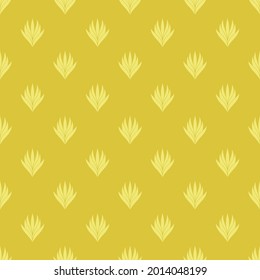 Patrón sin foco con un patrón de la silueta de tulipanes y hojas. Diseño en oro y amarillo para impresión, embalaje, tela. Estilo de Damasco. Ilustración del vector