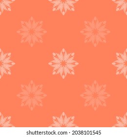Nahtloses Muster mit einem Muster der Silhouette aus Tulpen und Blättern. Design in Korallen, Orange für Druck, Verpackung, Stoff. Elektrischer Tangerine. Damaskus-Styling. Vektorgrafik
