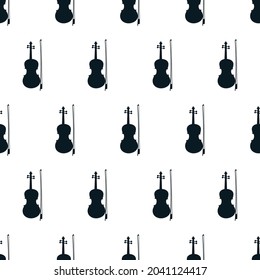 Seamless pattern of silhouette violins on white background, icon classical musical instruments. Vector