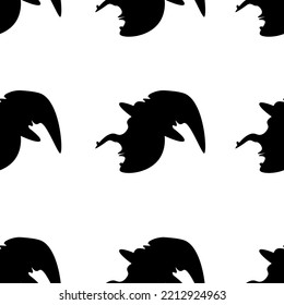 Seamless pattern with a silhouette of a witch on a white background. The black negative of the witch's profile. Wrapping paper for Halloween. Halloween concept.