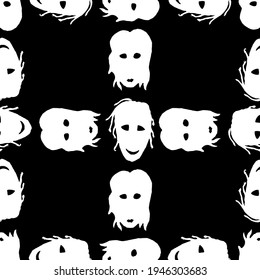 Seamless pattern of silhouettes abstract sad and glad human masks
