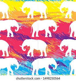 Seamless pattern with silhouettes of african elephants. Stylish summer background, Africa, Egypt, Morocco.