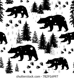 Seamless pattern with silhouettes of bears