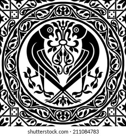 Seamless pattern with silhouettes of birds. Black and white vector illustration