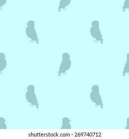 Seamless pattern with silhouettes of birds in a different direction and light blue aquamarine