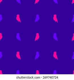 Seamless pattern with silhouettes of birds in different directions dark blue and bright pink