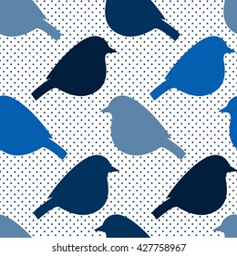 Seamless pattern with silhouettes of birds in speckled background. Excellent for fabric.