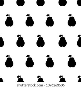 Seamless pattern with silhouettes of the black pears on the white background. Vector illustration