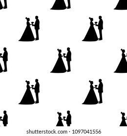 Seamless pattern with silhouettes of the bride and groom on the white background. Vector illustration