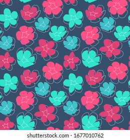 con siluetas de flores verdes, azules, turquesas y rosas en un fondo gris. Diseño abstracto moderno para papel, tapicería, tejidos y decoración interior