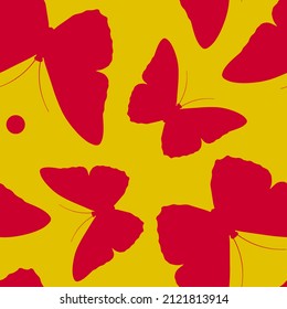 Seamless pattern of silhouettes of butterflies. Natural background of beautiful insects. 