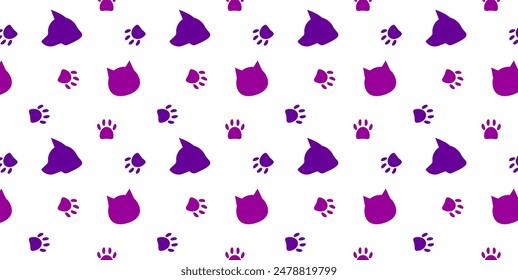 Patrón sin costuras con siluetas de gato, perro, impresión de garra. Huellas de animales. Para el diseño de la tela, diseño de la cubierta. Elemento de diseño de clínica veterinaria. Ilustración vectorial 