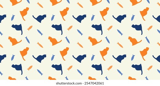 Seamless pattern with silhouettes of a cat and a fish. Vector graphics. The concept of animal protection