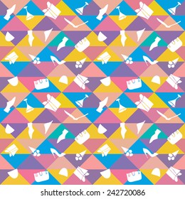 Seamless pattern - silhouettes of clothing on a colorful background