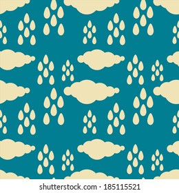 Seamless pattern with silhouettes clouds and rain drops - vector 
