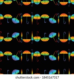 Seamless pattern of silhouettes colorful umbrellas